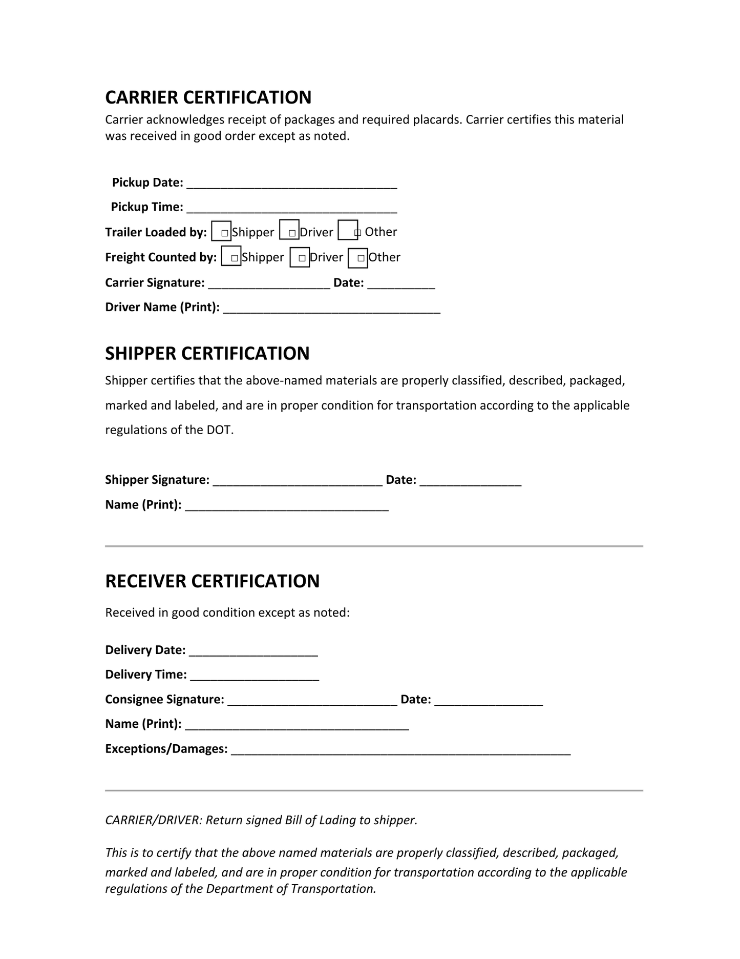 BILL OF LADING - BROWN GIRL ESSENTIALS