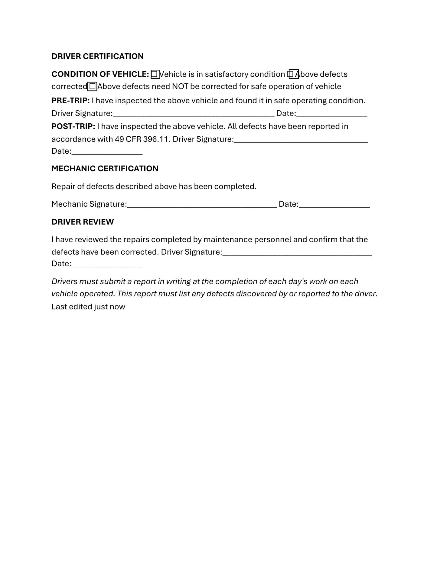 Driver Vehicle Inspection Report (DVIR) - BROWN GIRL ESSENTIALS