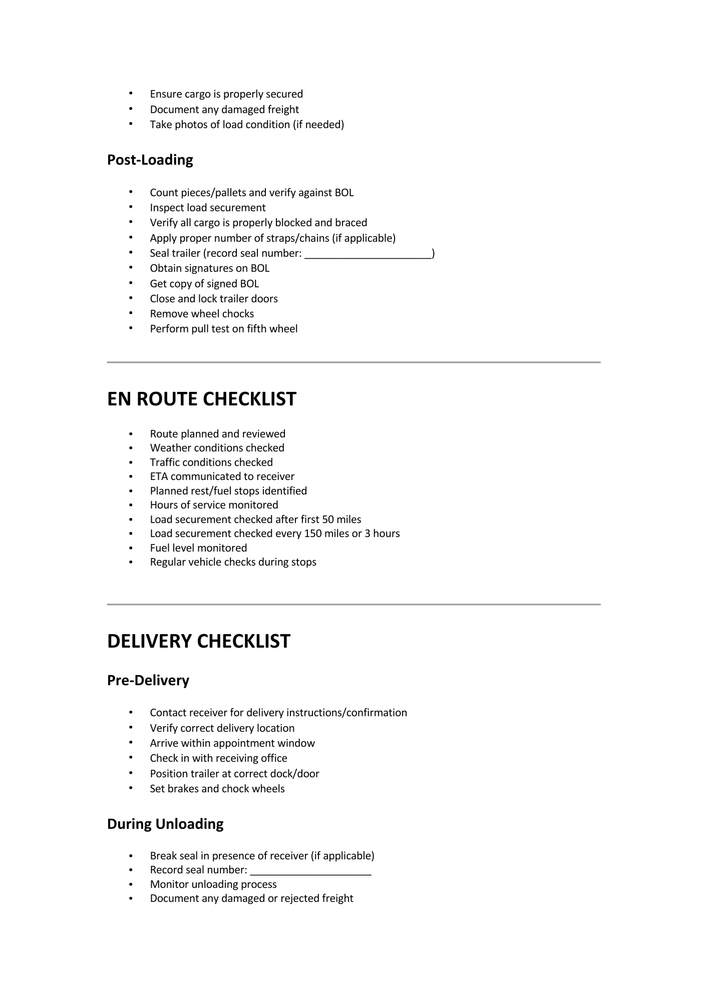 TRUCKER LOAD CHECKLIST - BROWN GIRL ESSENTIALS
