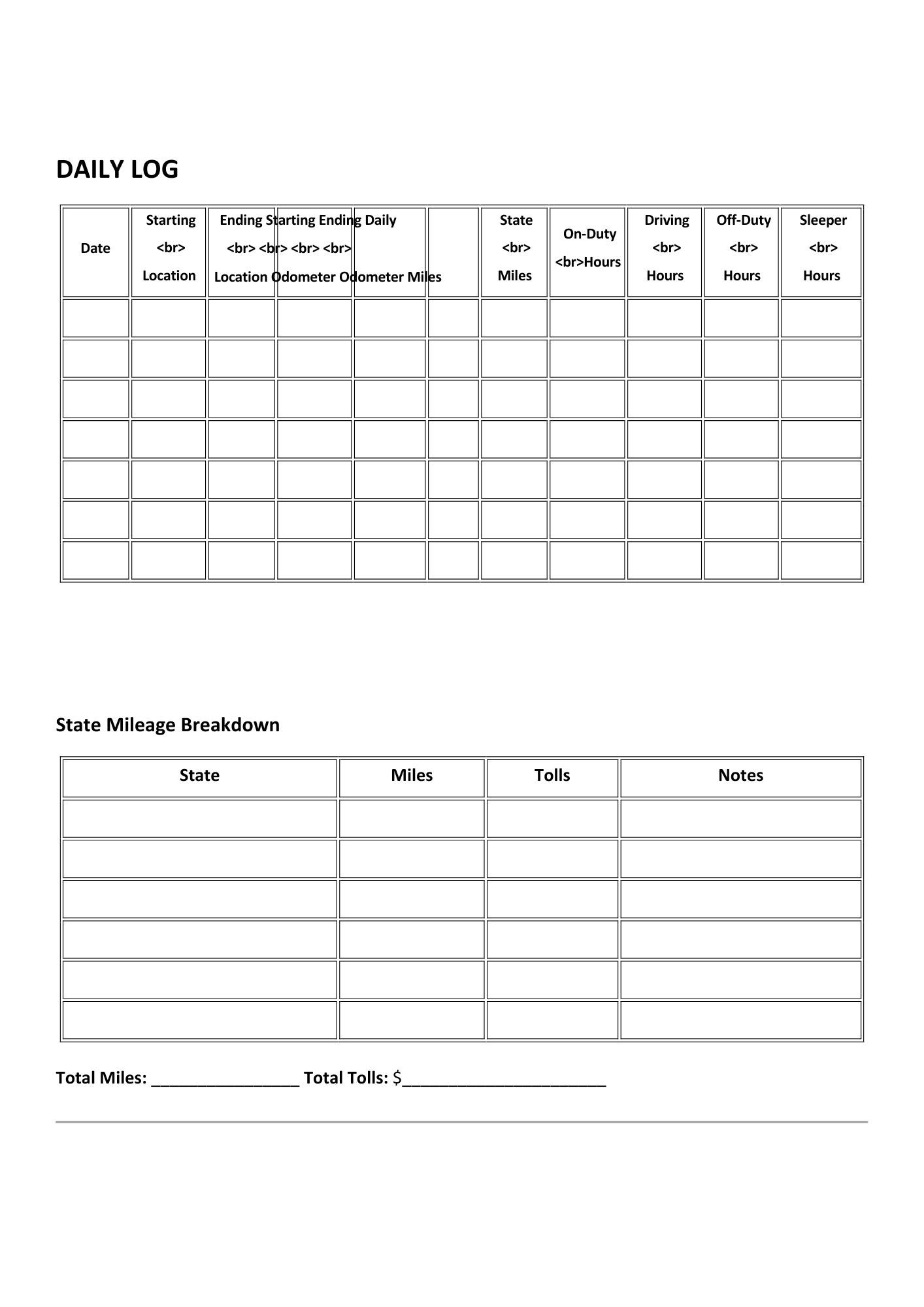 TRUCKER TRIP SHEET / MILEAGE LOG - BROWN GIRL ESSENTIALS