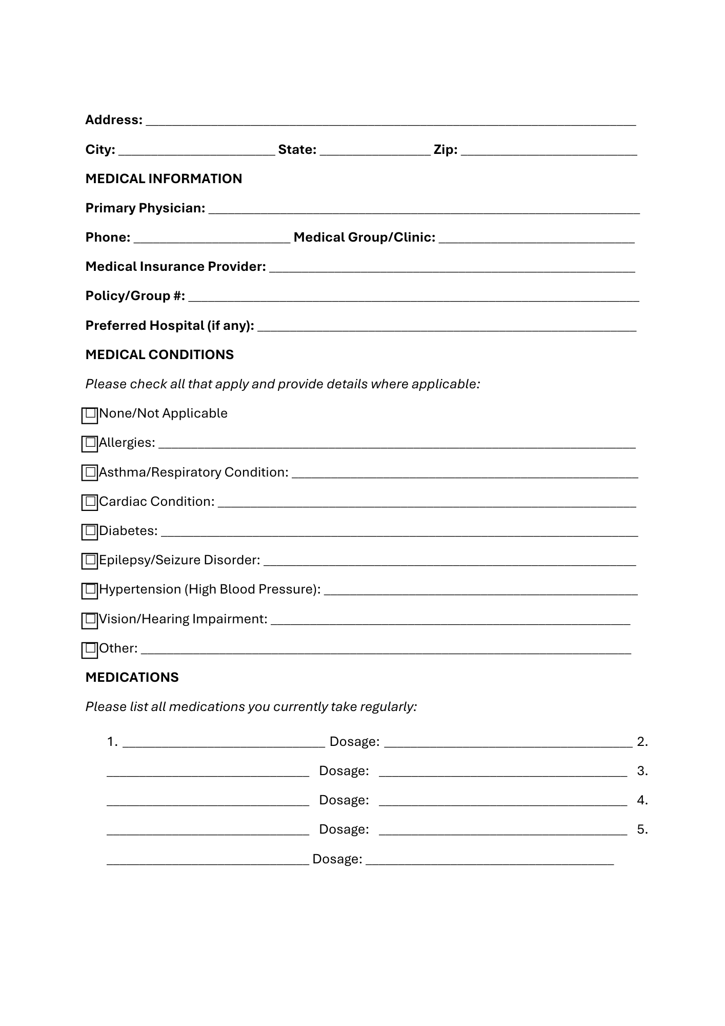 Emergency Contact & Medical Information Form - BROWN GIRL ESSENTIALS