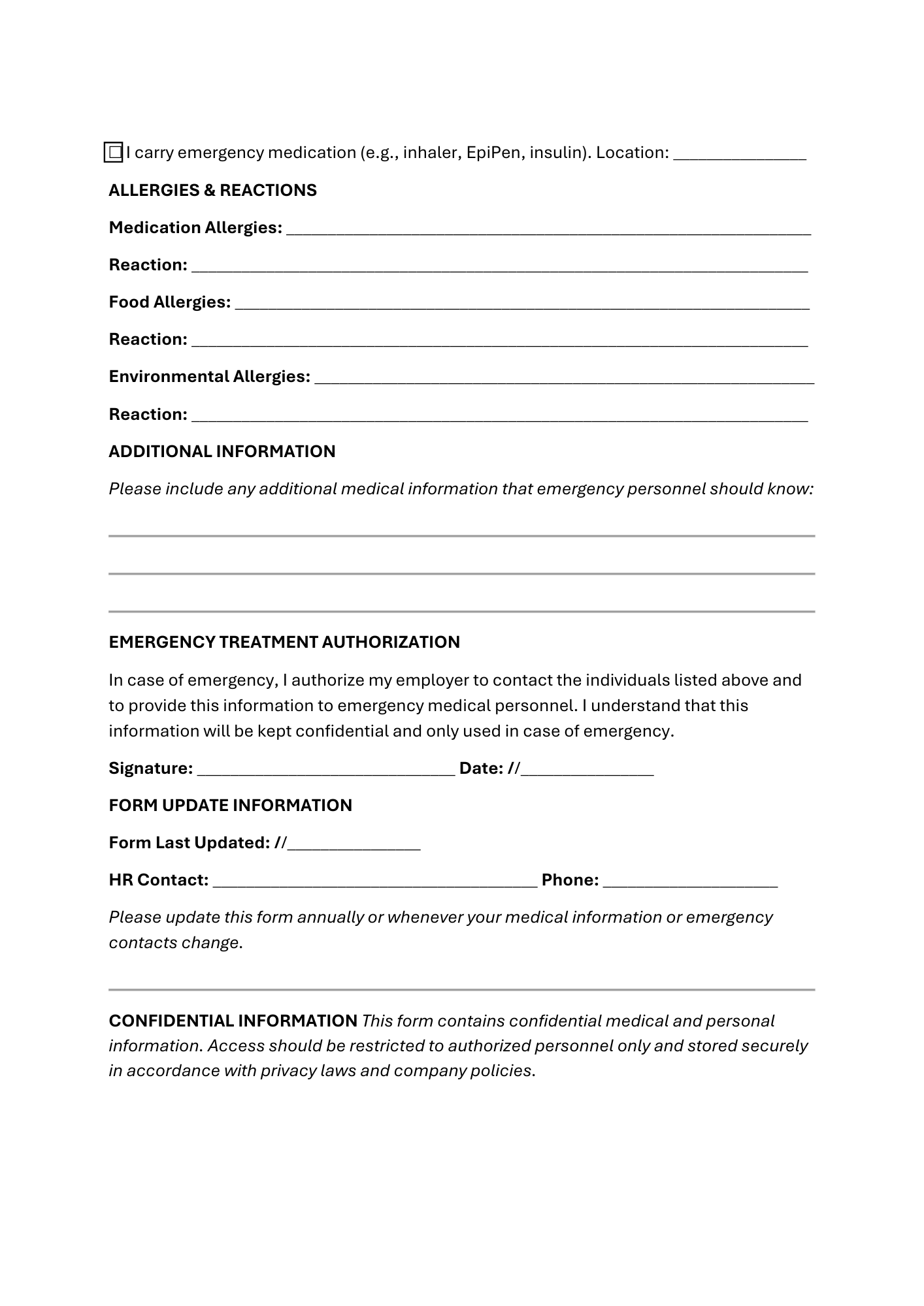 Emergency Contact & Medical Information Form - BROWN GIRL ESSENTIALS
