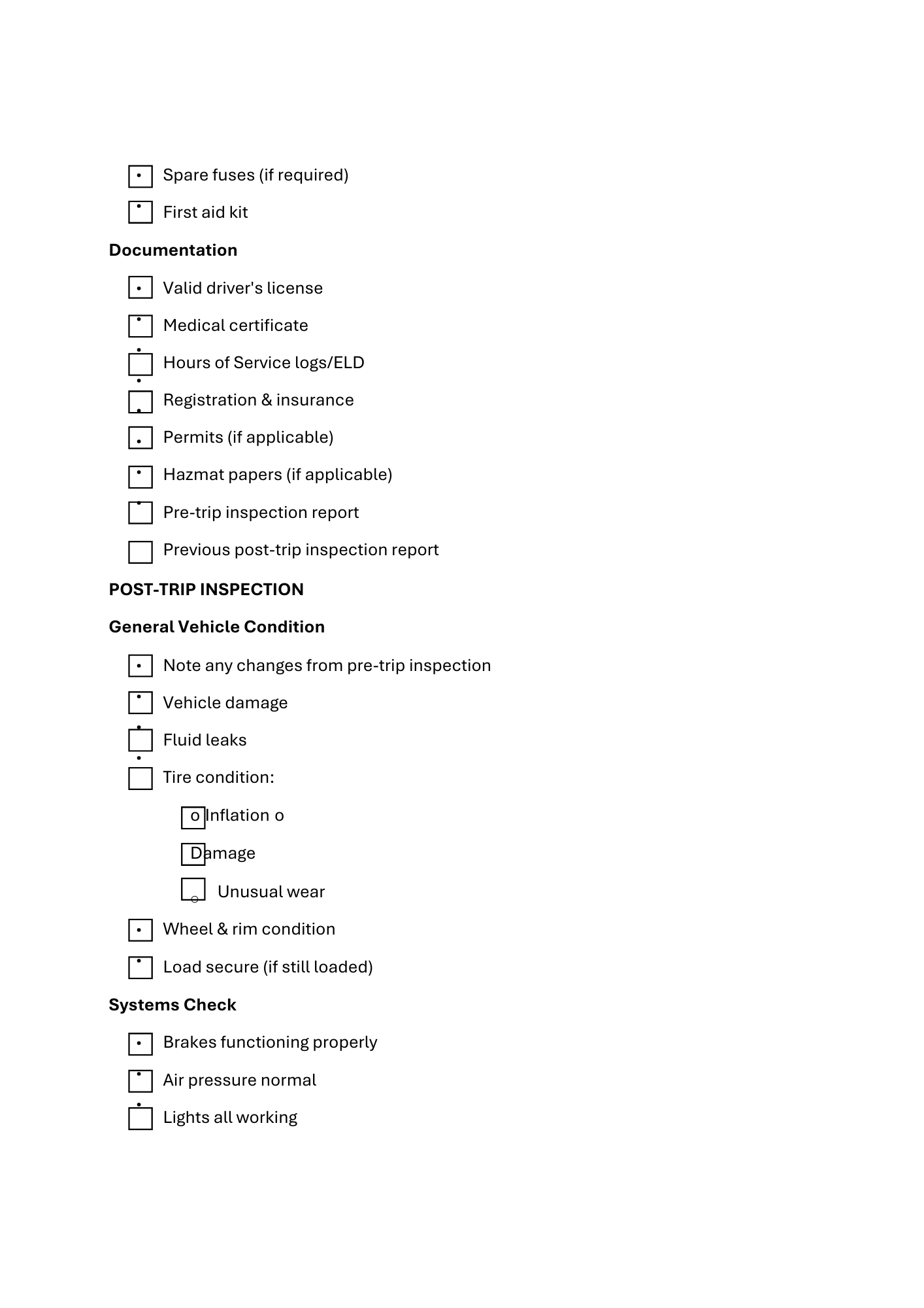 Pre-Trip & Post-Trip Inspection Checklist - BROWN GIRL ESSENTIALS