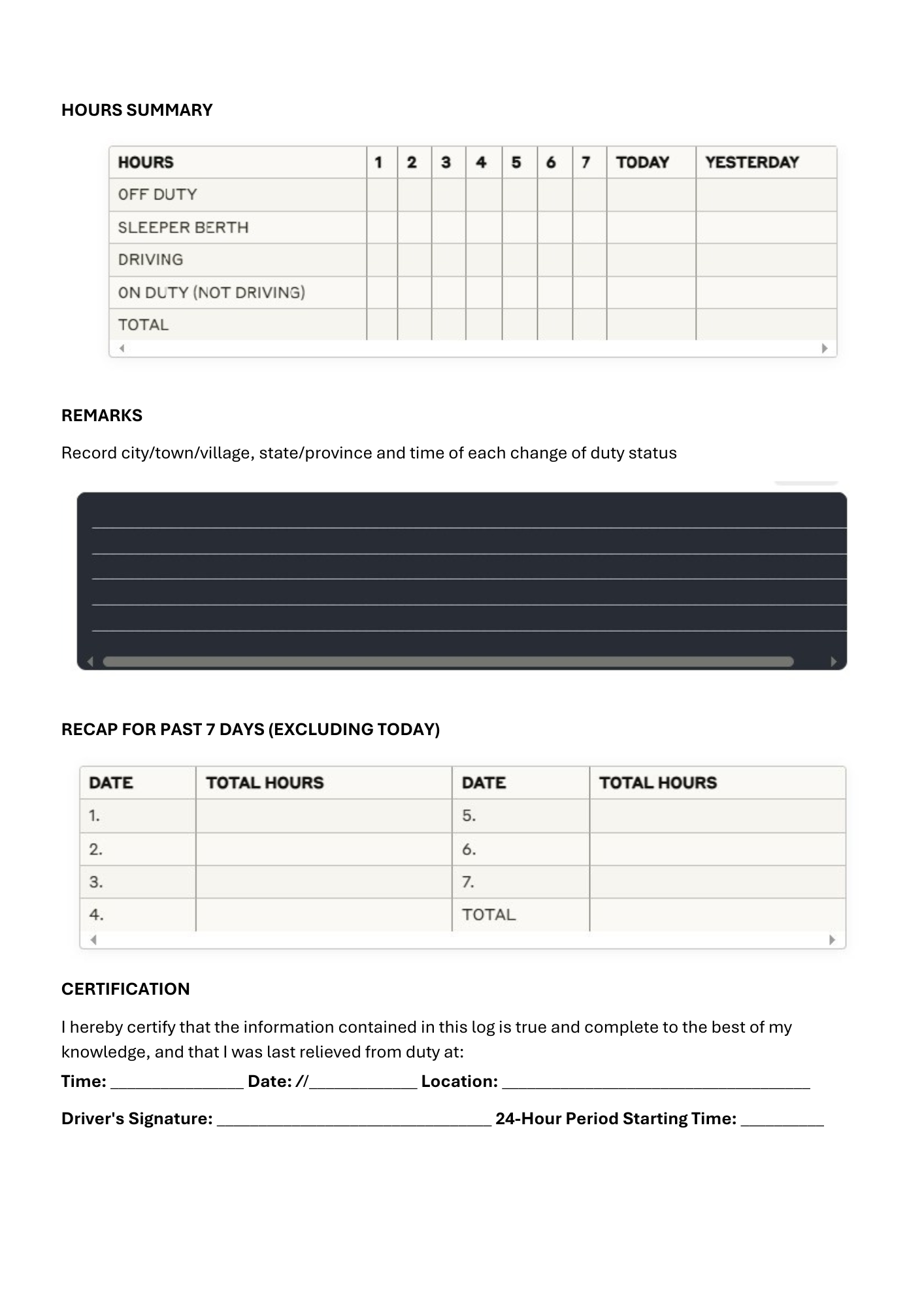 Driver’s Daily Log (HOS – Hours of Service Log) - BROWN GIRL ESSENTIALS