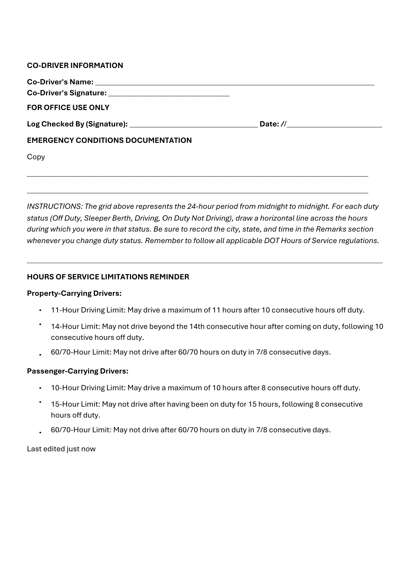 Driver’s Daily Log (HOS – Hours of Service Log) - BROWN GIRL ESSENTIALS