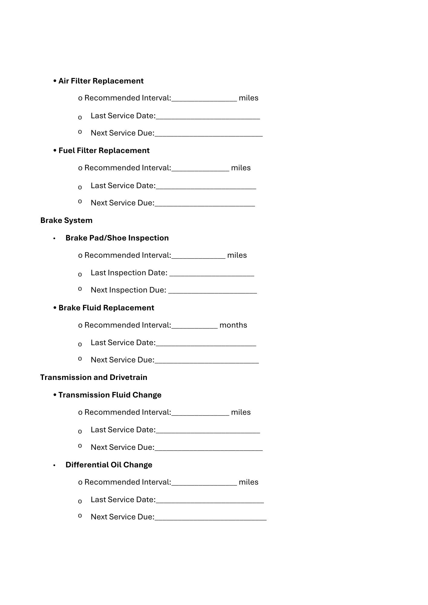 TRUCKING VECHILE MAINTENANCE LOG - BROWN GIRL ESSENTIALS