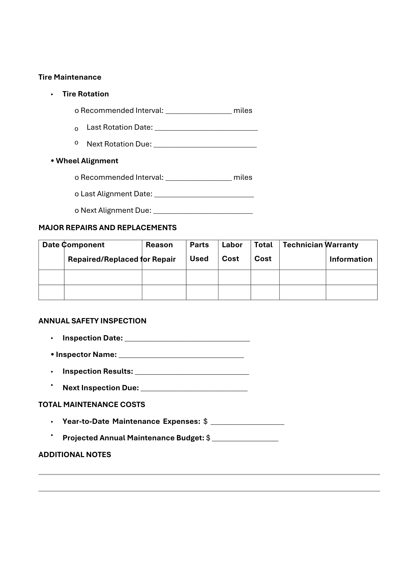 TRUCKING VECHILE MAINTENANCE LOG - BROWN GIRL ESSENTIALS