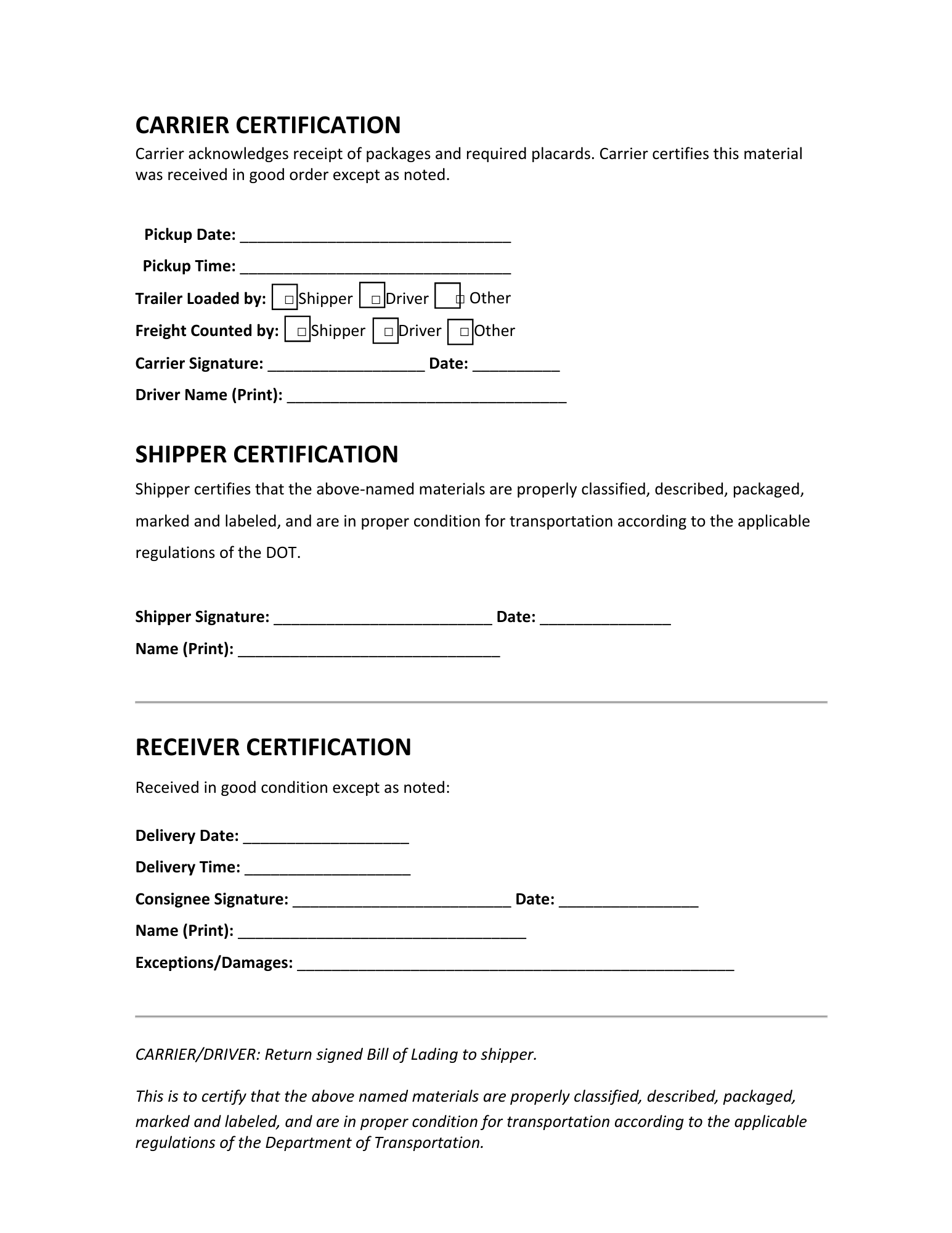 BILL OF LADING - BROWN GIRL ESSENTIALS
