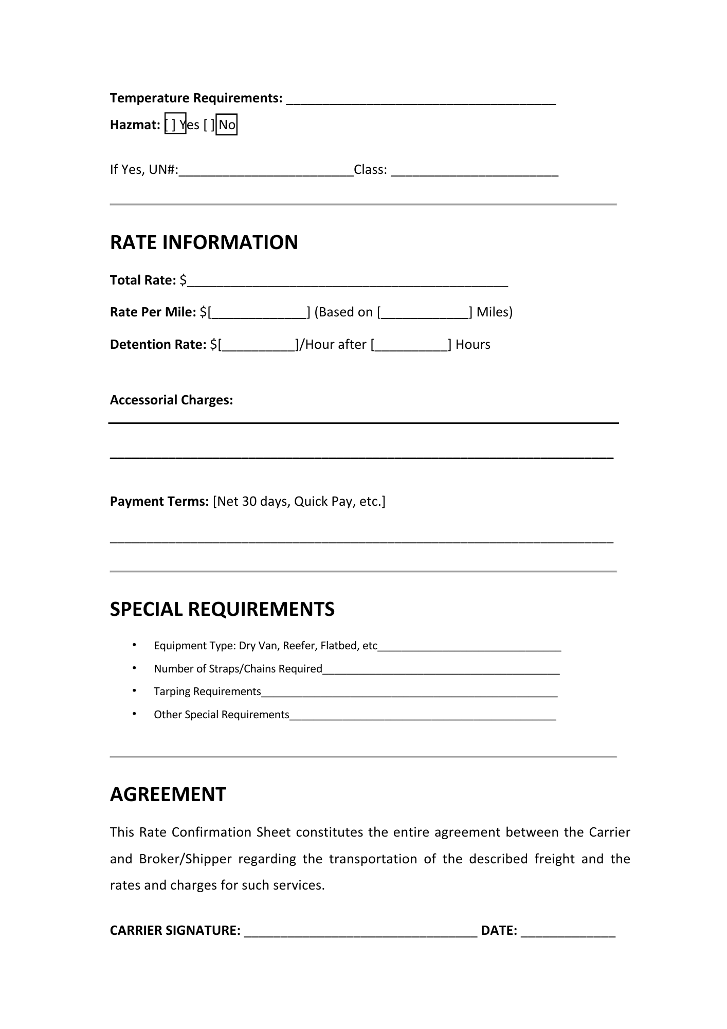 RATE CONFIRMATION SHEET - BROWN GIRL ESSENTIALS