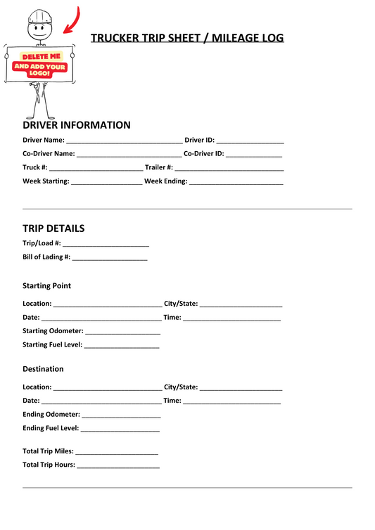 TRUCKER TRIP SHEET / MILEAGE LOG - BROWN GIRL ESSENTIALS