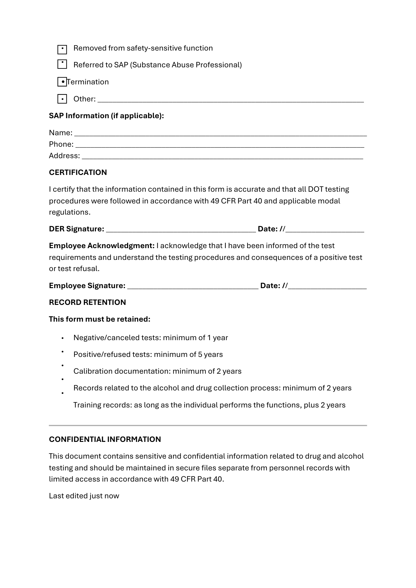 DOT Drug & Alcohol Testing Compliance Form - BROWN GIRL ESSENTIALS