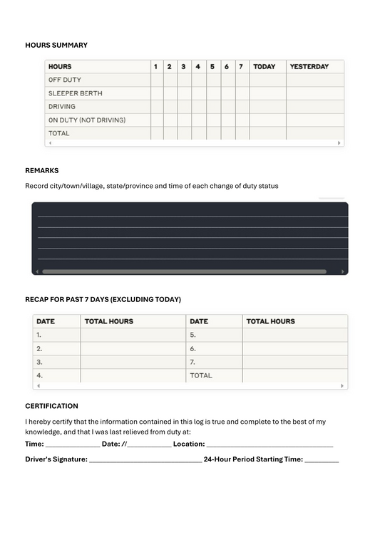 Driver’s Daily Log (HOS – Hours of Service Log) - BROWN GIRL ESSENTIALS