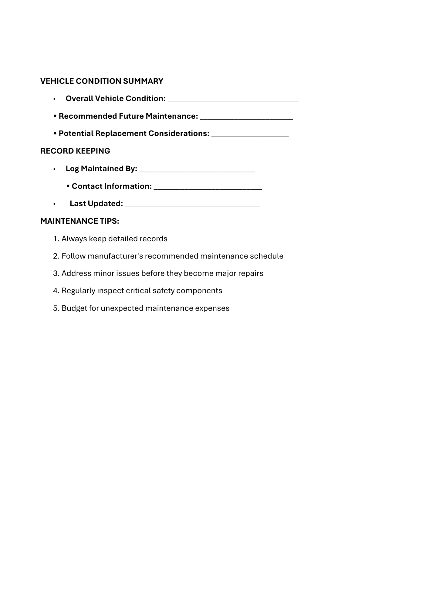 TRUCKING VECHILE MAINTENANCE LOG - BROWN GIRL ESSENTIALS